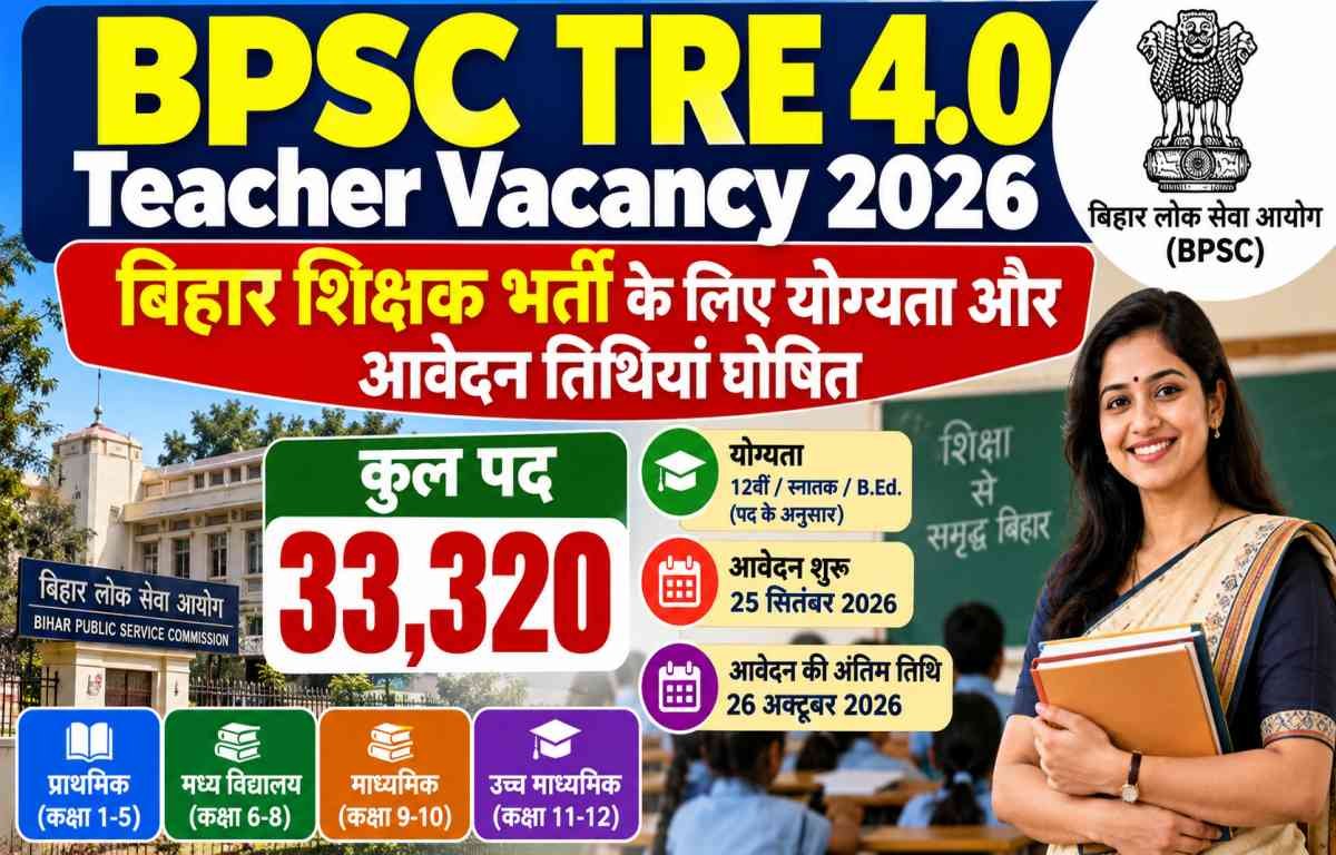 BPSC TRE 4.0 Teacher Vacancy 2026: बिहार शिक्षक भर्ती के लिए योग्यता और आवेदन तिथियां घोषित
