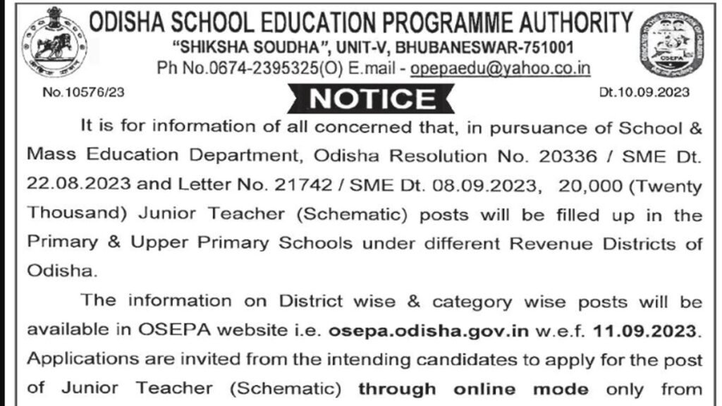 OSEPA Junior Teacher Recruitment
