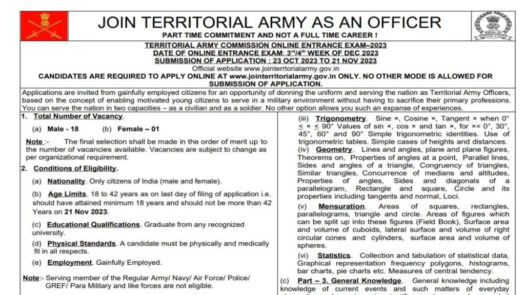 Territorial Army Officer Job 