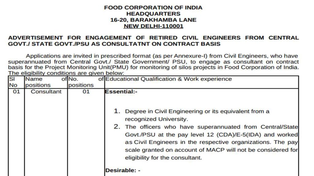 Food Corporation of India Recruitment