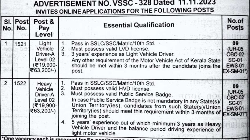 ISRO Driver Job Vacancy