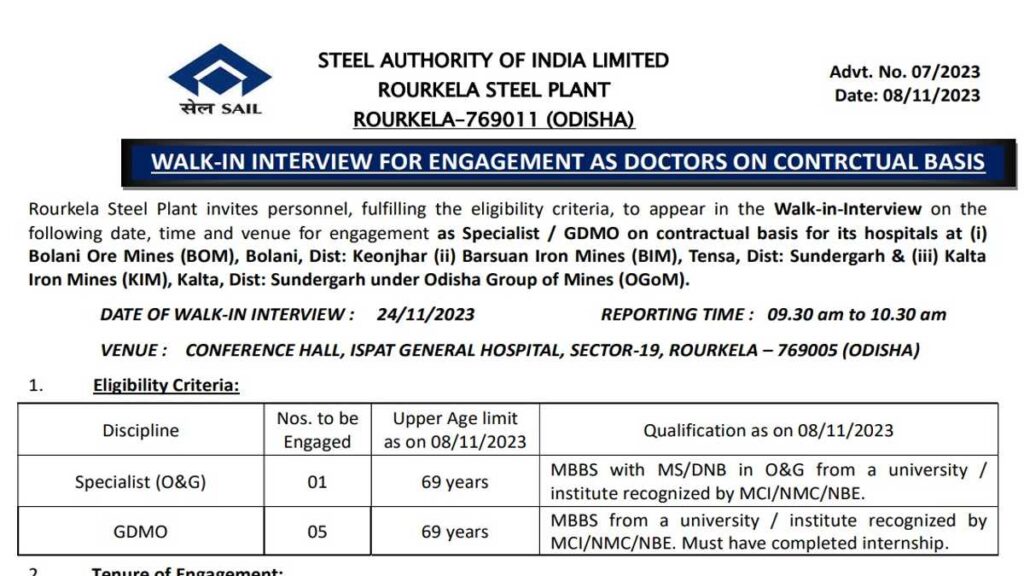 Steel Plant Recruitment Rourkela