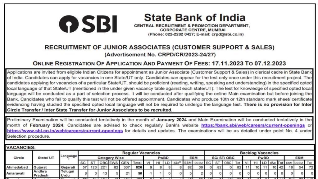 SBI Junior Associate JA Clerk Online Form