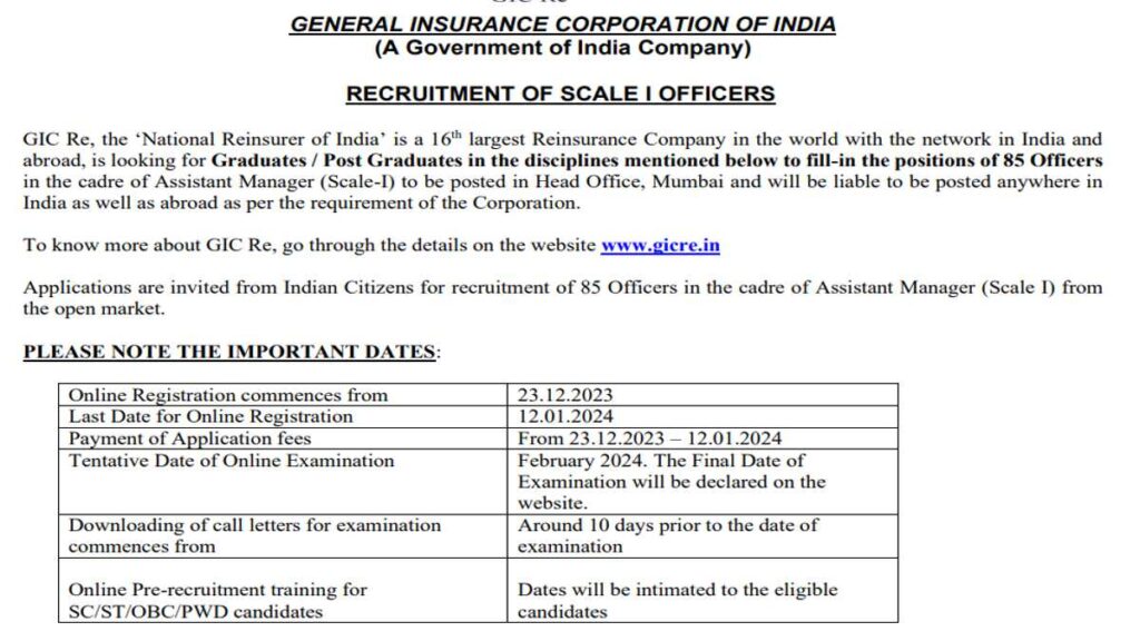 General Insurance Corporation of India Recruitment