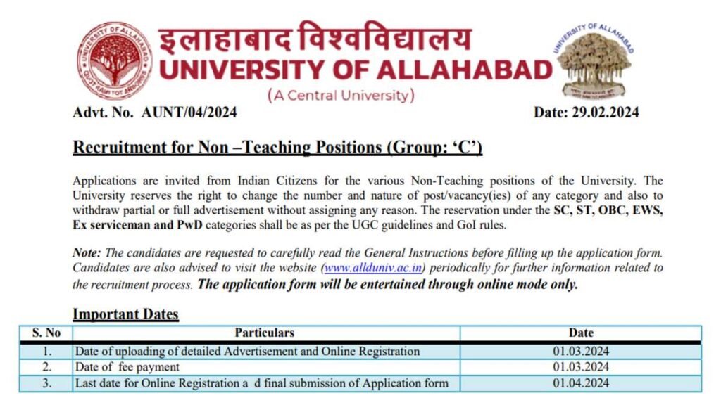 Allahabad University Job Sarkari Result